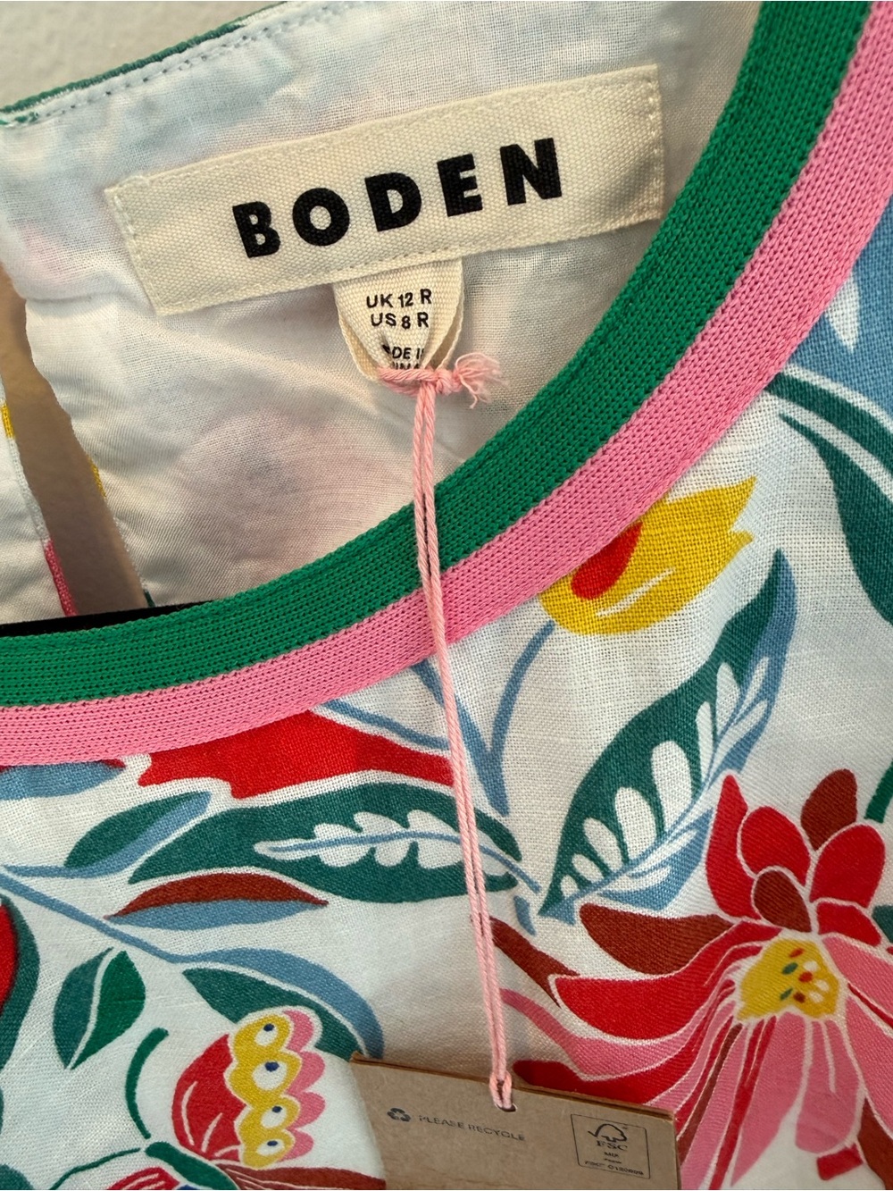 Boden Floral Puff-Sleeve Midi Dress in Pink, Yellow, Blue & Green - Picture 2 of 5